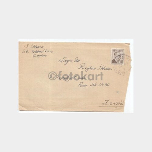 1958 Çankırı Piyade Okulu Posta Damgalı Zarf
