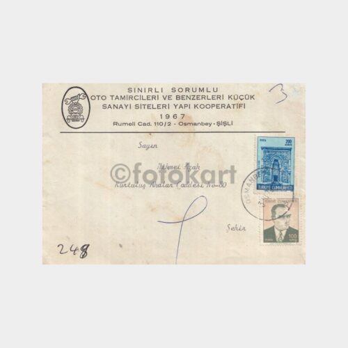 1972 PTT Osmanbey Posta Damgalı Zarf