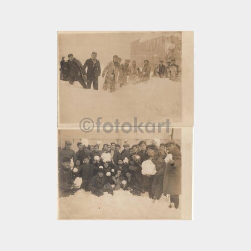 1929 Kış Günü-Kar Topu Okul Öğrenciler 2 Adet Fotoğraf