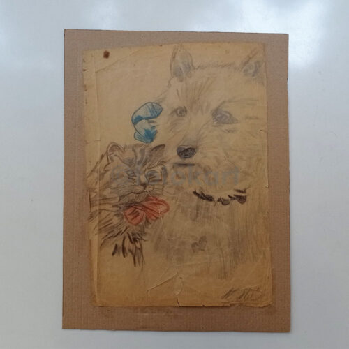 Nurdan İsimli Ressam-Sanatçı Çalışması - Köpek ve Kedi