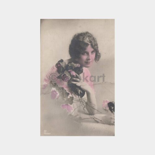 1926 Çiçekli Kız Konulu -Arkası Yazılı- Kartpostal