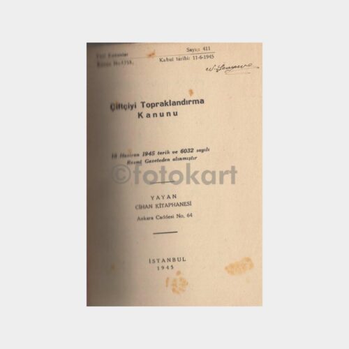 1945 Çiftçiyi Topraklandırma Kanunu Kitapçık