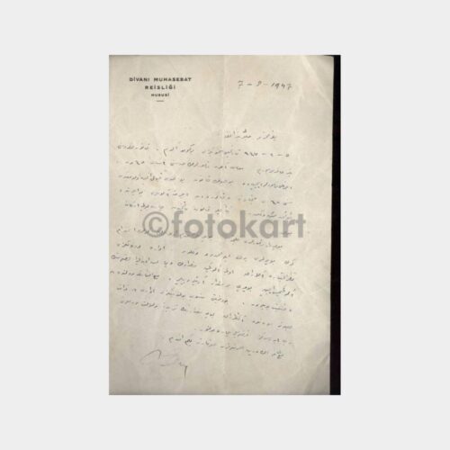 Divanı Muhasebat Reisliği Kağıdına Yazı