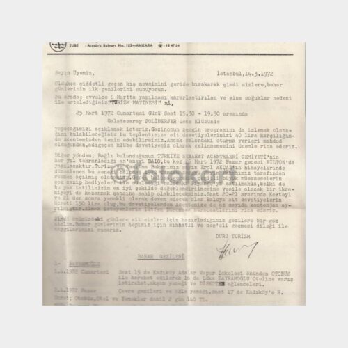 1972 Duru Turizm Seyahat Acenta Bülteni
