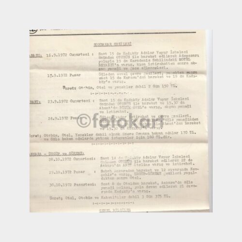 1972 Duru Turizm Seyahat Acenta Bülteni