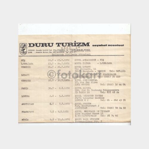 1972 Duru Turizm Tur Programı Broşürü