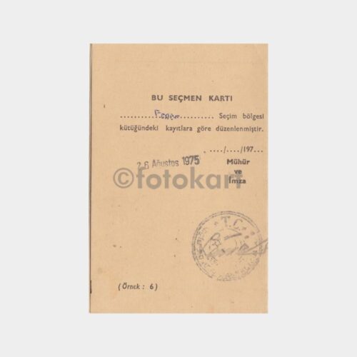 1975 Fatih Fener Bölgesi Seçmen Kartı