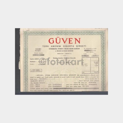 1966 Güven Sigorta Selimiye Poliçesi