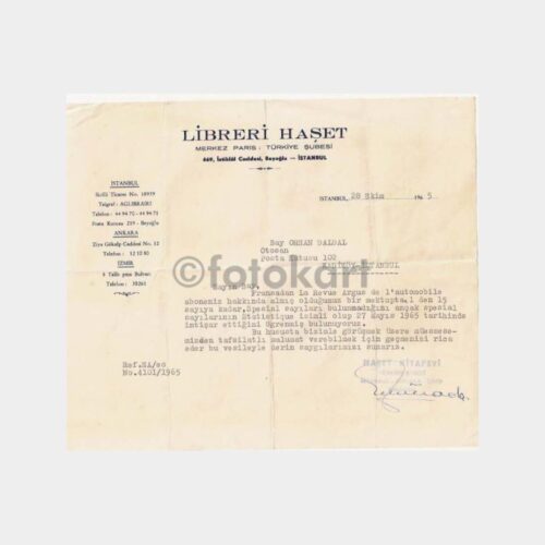 1965 Haşet Libreri - Yayınevi Yazısı