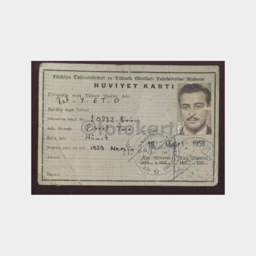 1958 İstanbul Yüksek İktisat Öğrenci Hüviyet Kartı