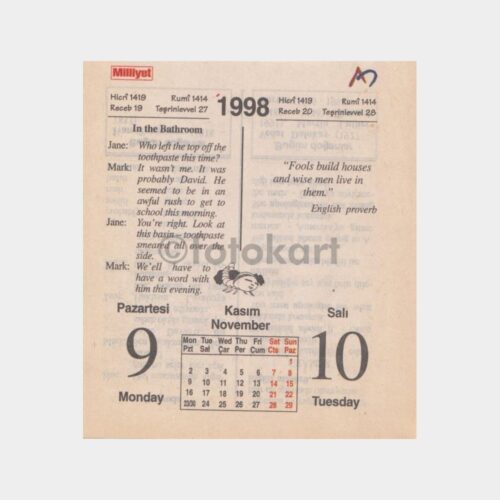 1998 Milliyet Takvim Yaprağı (2 Adet) - Görsel 2