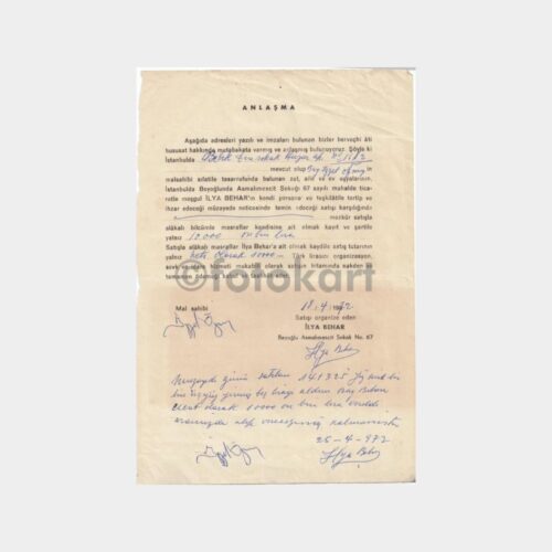 1972 Beyoğlu Asmalımescit İlya Behar Sözleşmesi