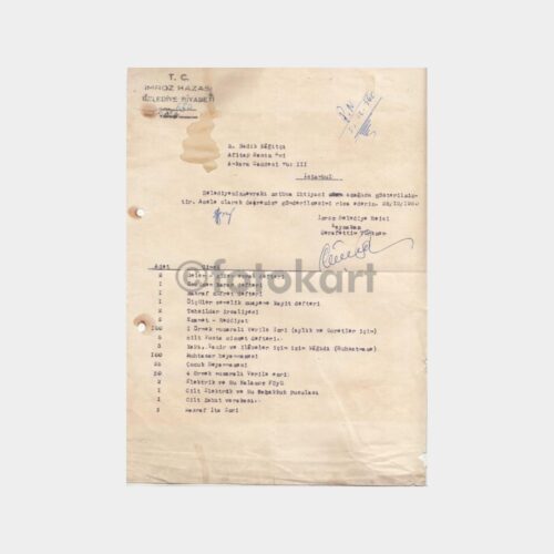 1960 İmroz Gökçeada Belediyesi Matbu Evrak Listesi