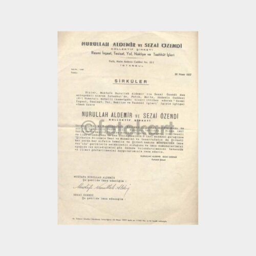 1957 Nurullah Aldemir İmza Sirküleri