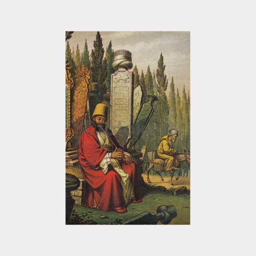 Eski İstanbul Neyzen ve Mezarlık Konulu Kartpostal