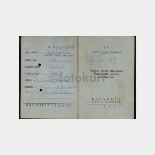 1959 İstanbul Teknik Üniversitesi Sınav Tanıtım Kartı - Görsel 2