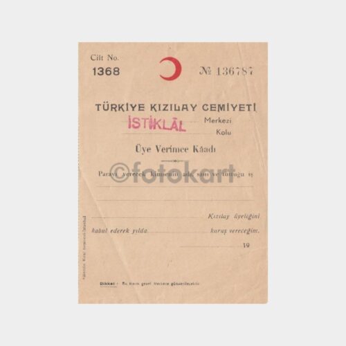 1930 Kızılay Cemiyeti Üye Verimce Kağıdı