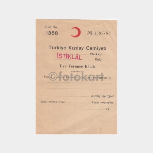 1930 Kızılay Cemiyeti Üye Verimce Kağıdı