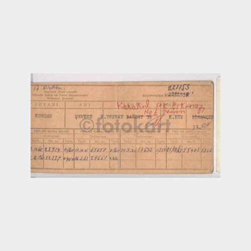 1960 Kızıltoprak Kömür Tevzii Kartı