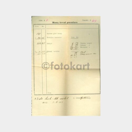 1933 Maaş Tevzi Pusulası (Ağustos-4 Yıl Aynı Maaş)