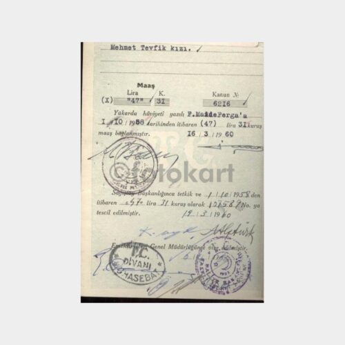 1960 Maliye Bakanlığı Resmi Senet Kartı - Görsel 2