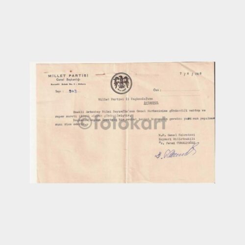 1968 Millet Partisi Antetli ve Amblemli Yazısı