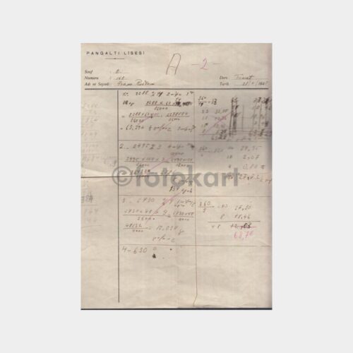 1942 Pangaltı Lisesi Ticaret Dersi Sınav Kağıdı