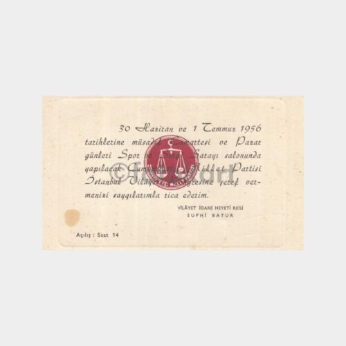 1956 Cumhuriyetçi Millet Partisi Kongre Davetiyesi