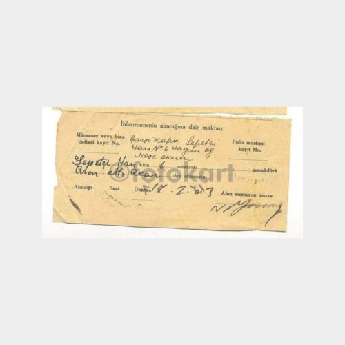 1943 Polis Merkezi İhbarname Kağıdı