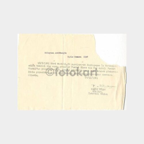 1961 Polis Takdirname Yazısı (2 Adet)