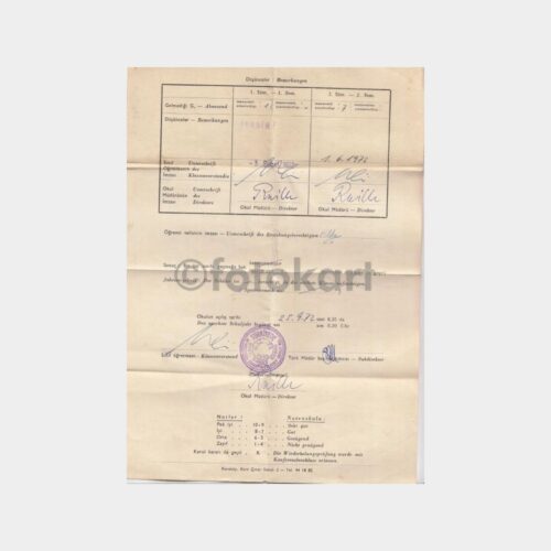 1972 Avusturya Lisesi Sankt Georg Öğrenci Karnesi