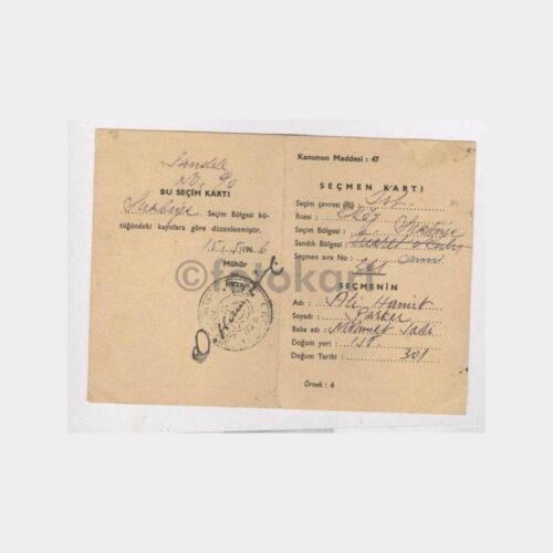 1966 Suadiye Bölgesi Seçmen Kartı