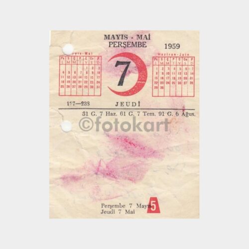 1959 Mayıs 7 - Kızılay Takvim Yaprağı