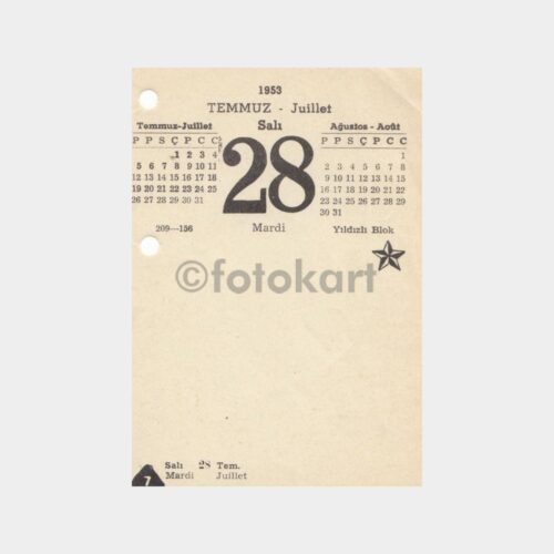 1953 - 28 Temmuz Eski Takvim Yaprak Sayfası