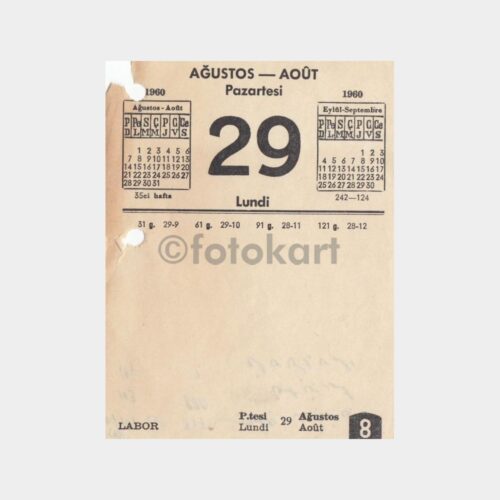 1960 - 29 Ağustos Eski Takvim Yaprak Sayfası