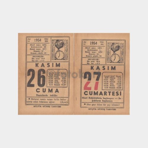 1954 - 26 ve 27 Kasım Takvim Yaprakları