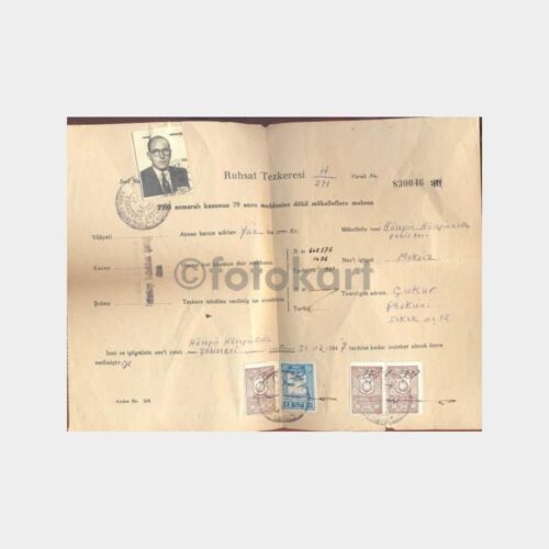 1947 Tarlabaşı Maliye Şb. Ruhsat Tezkeresi