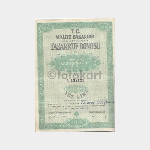 1961 100 TL Nama Yazılı Tasarruf Bonosu
