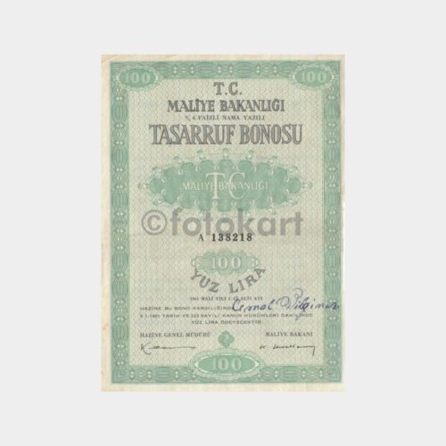 1961 100 TL Nama Yazılı Tasarruf Bonosu