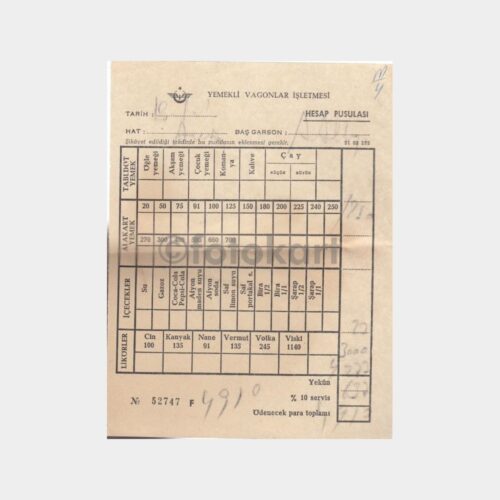 1972 TCDD Yemekli Vagonlar Hesap Pusulası (52747)