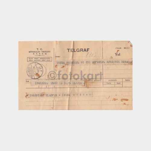 1941 İstanbul Beyoğlu Damgalı Telgraf