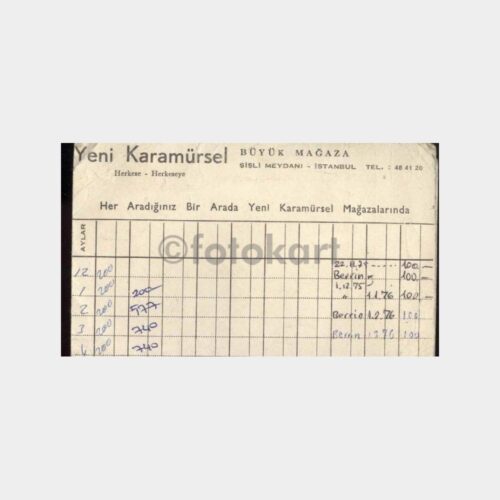 1975 Yeni Karamürsel Mağazası Müşteri Kartı