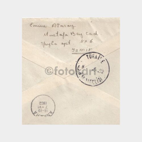 1952 Alsancak Sekizgen Damga Meclis Posta Varış Zarf