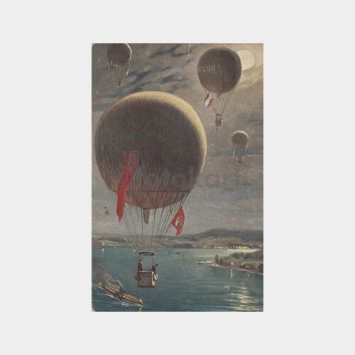 1910 Balonla Seyahat Konulu Nadir Kartpostal