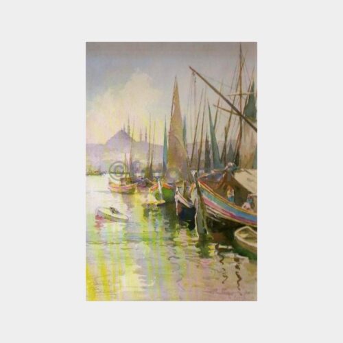 Haliçte Balıkçı Tekneleri Tablo Kartpostal