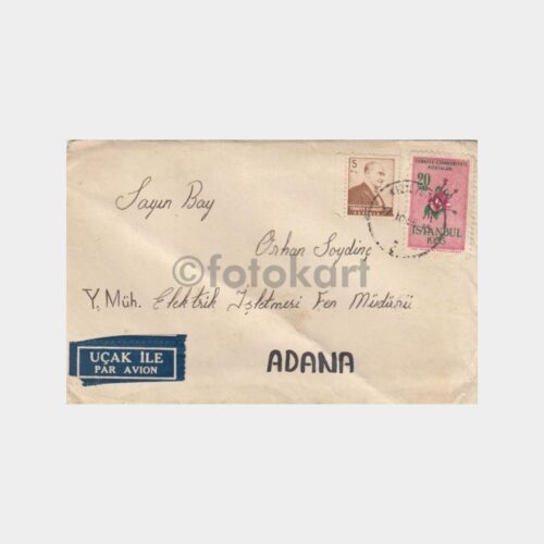 1955 Kızıltoprak Damgalı Pullu Zarf